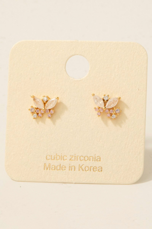 Gold Dipped Cz Cluster Butterfly Stud Earrings