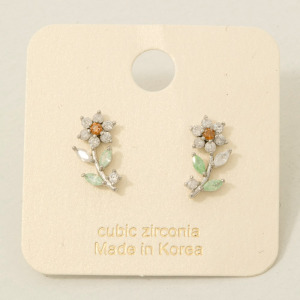 Gold Dipped Cz Flower Stud Earrings