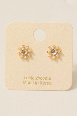 Gold Dipped Cz Flower Stud Earrings