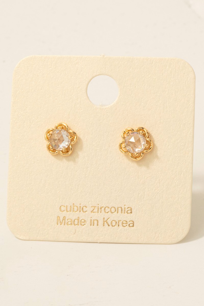 Gold Dipped Intricate Cz Flower Stud Earrings