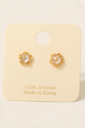 Gold Dipped Intricate Cz Flower Stud Earrings