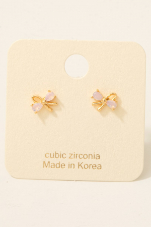 Gold Dipped Mini Cz Bow Stud Earrings