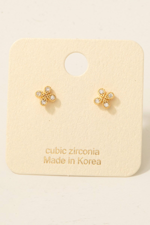 Gold Dipped Mini Cz Flower Clover Stud Earrings