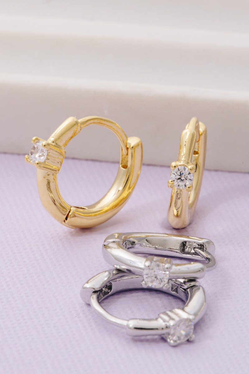 Single Cz Stud Hinge Hoop Earrings