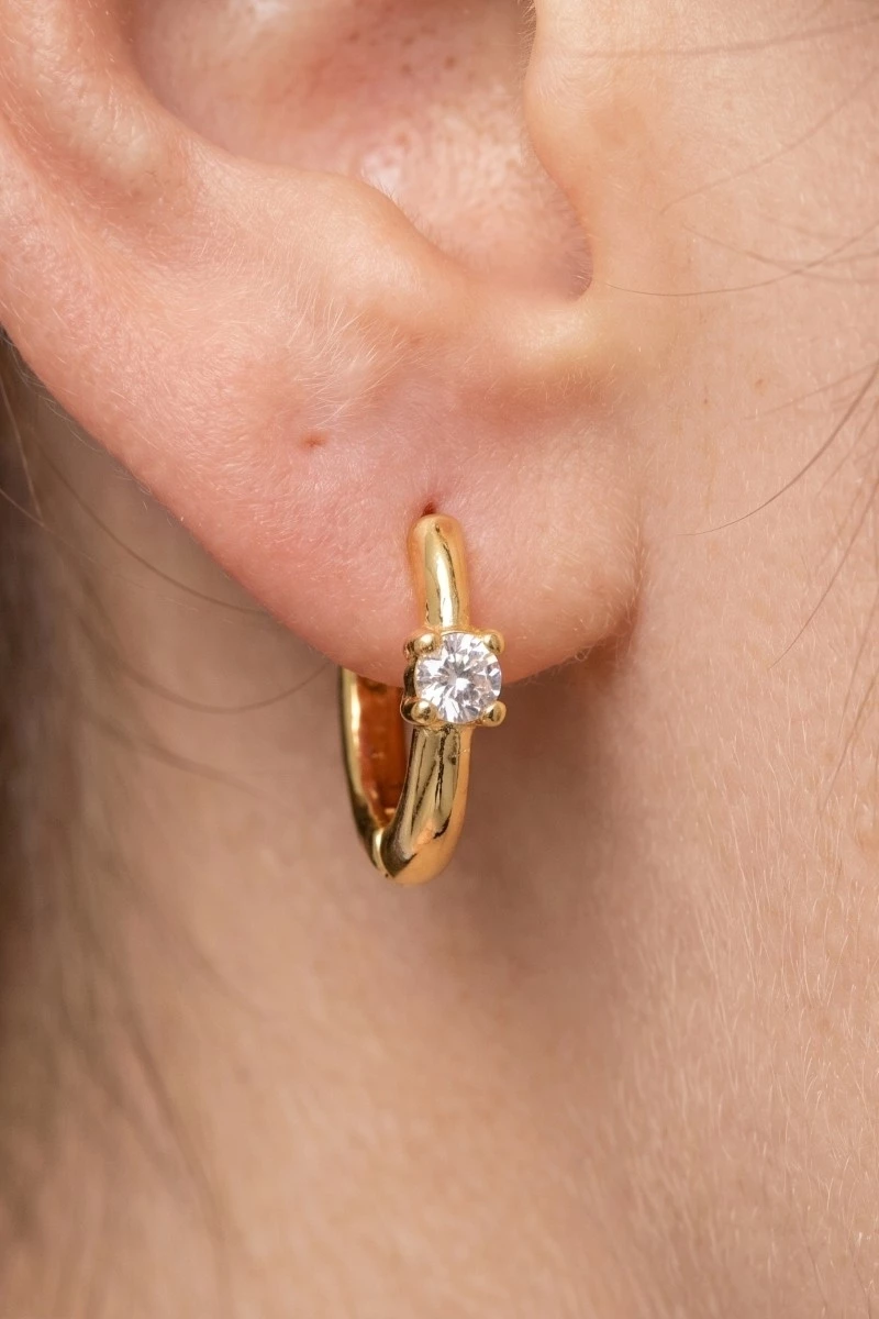 Single Cz Stud Hinge Hoop Earrings
