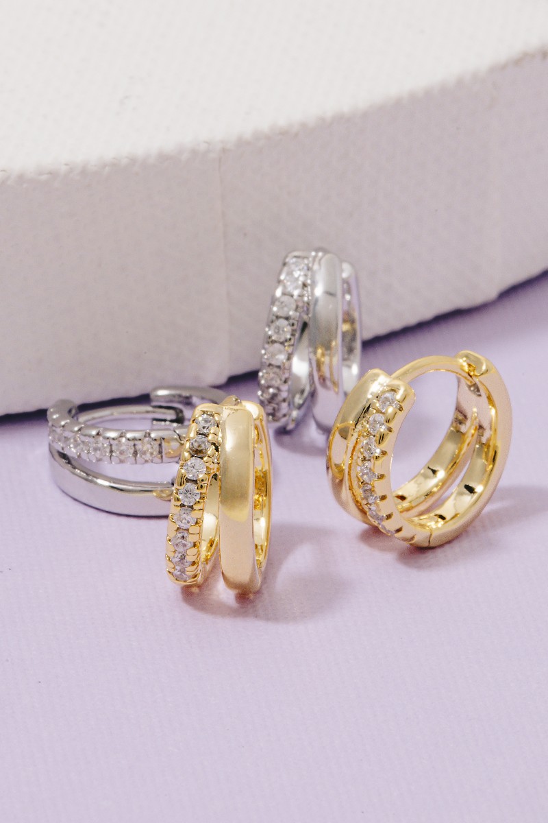 Cz Pave Layered Hinge Hoop Earrings