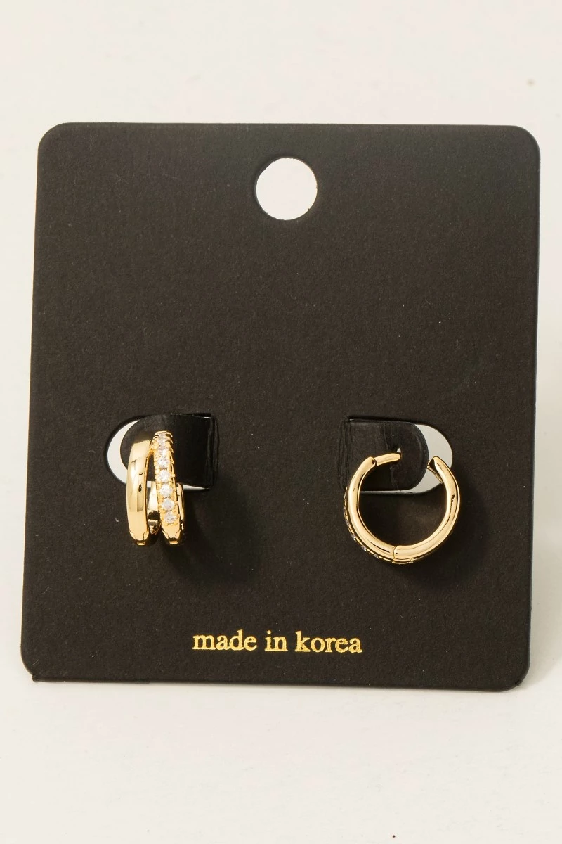 Cz Pave Layered Hinge Hoop Earrings