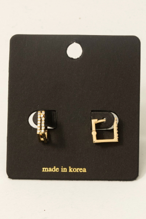 Cz Pave Square Hinge Hoop Earrings