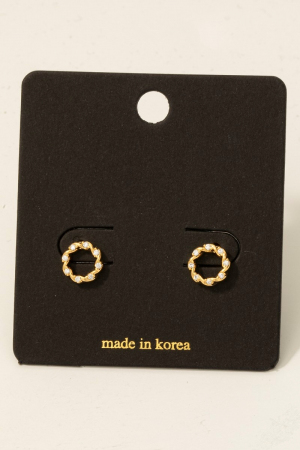 Cz Studded Mini Twisted Hoop Stud Earrings