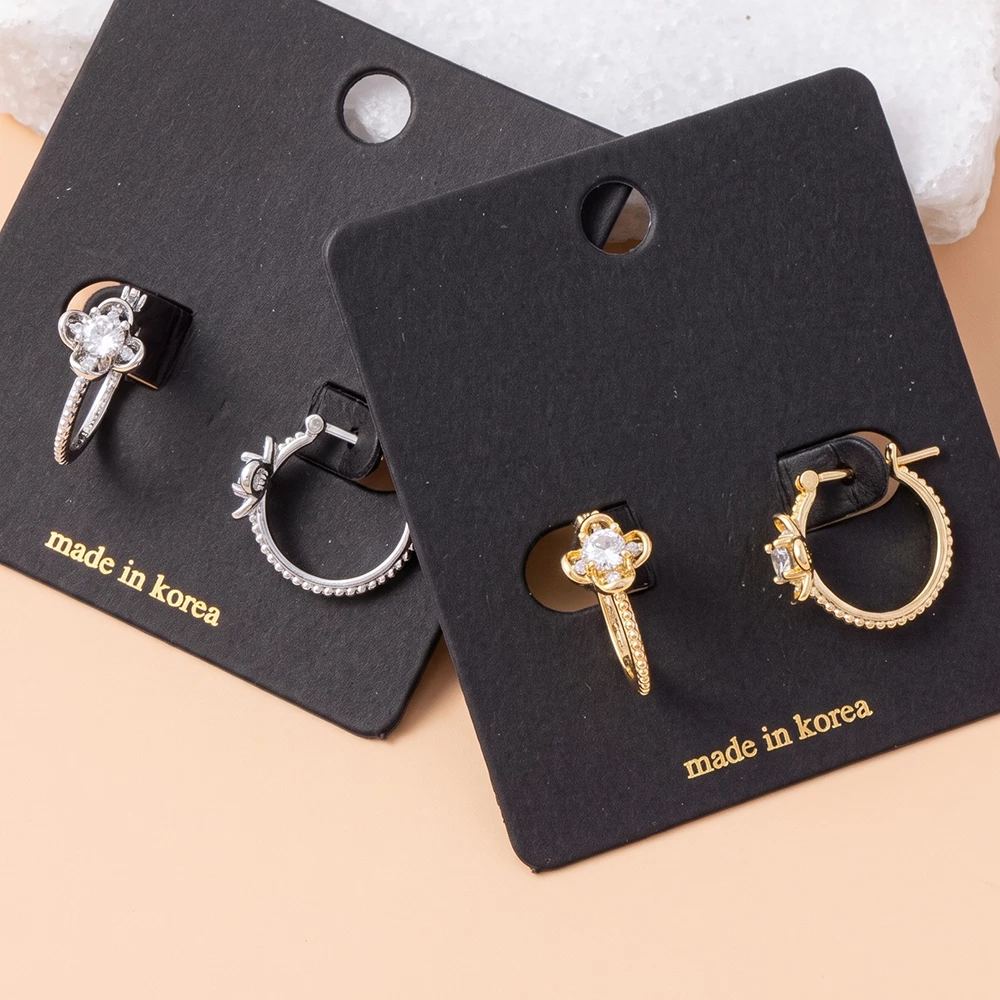 Cz Clover Accent Beaded Hoop Earrings