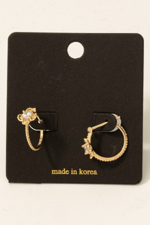 Cz Cluster Clover Hoop Earrings