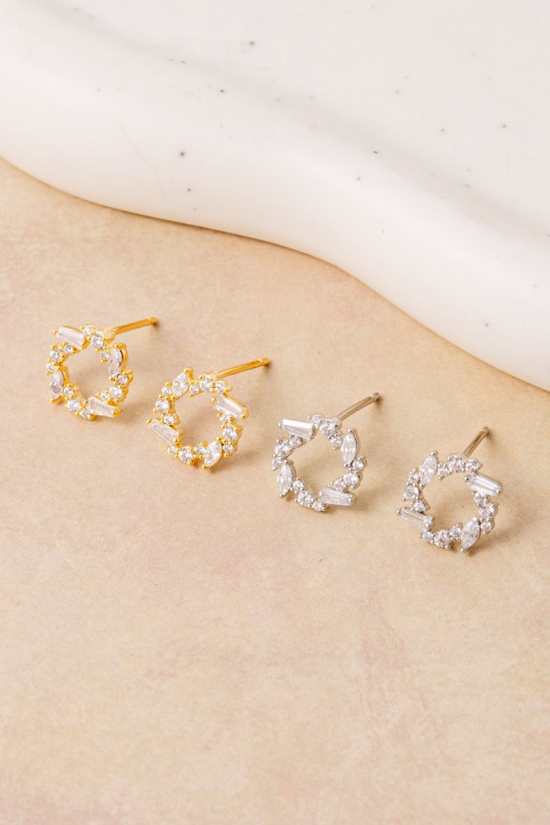 Cz Cluster Mini Twisted Hoop Stud Earrings