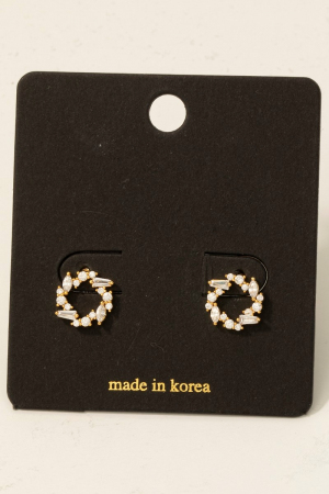 Cz Cluster Mini Twisted Hoop Stud Earrings