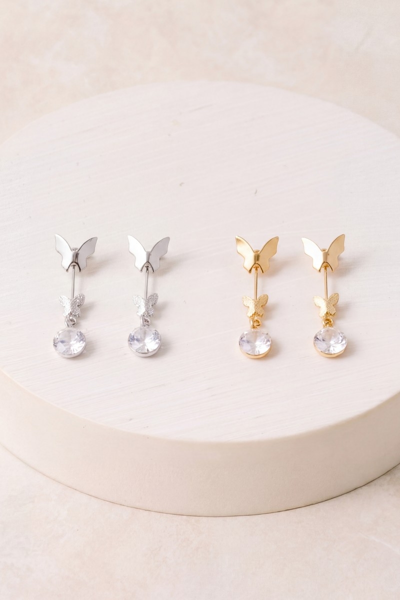 Butterflies And Cz Gem Dangle Earrings