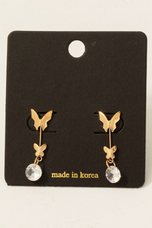Butterflies And Cz Gem Dangle Earrings