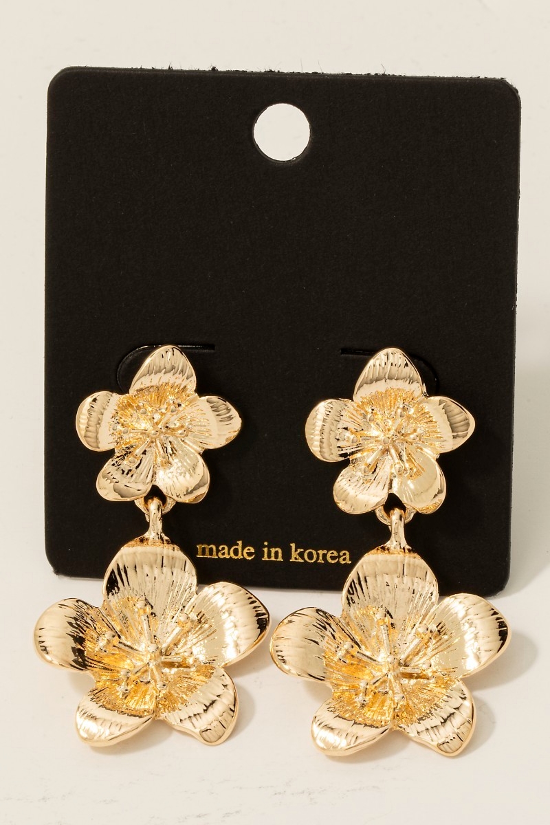 Double Metallic Flower Dangle Earrings