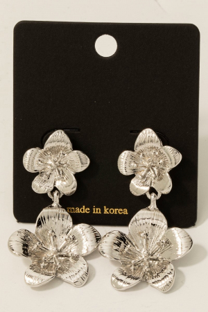 Double Metallic Flower Dangle Earrings