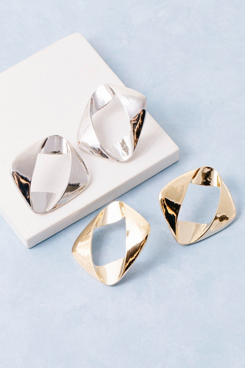 Folded Flat Hoop Stud Drop Earrings