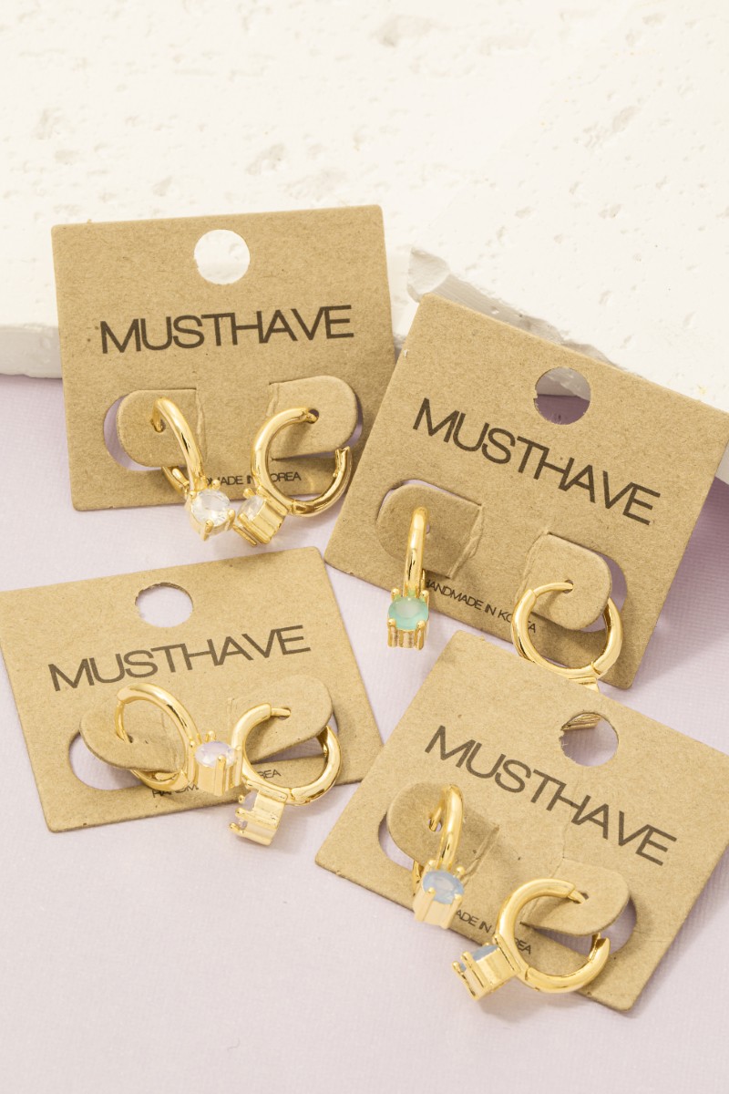 Gold Dipped Round Cz Gem Hoop Earrings