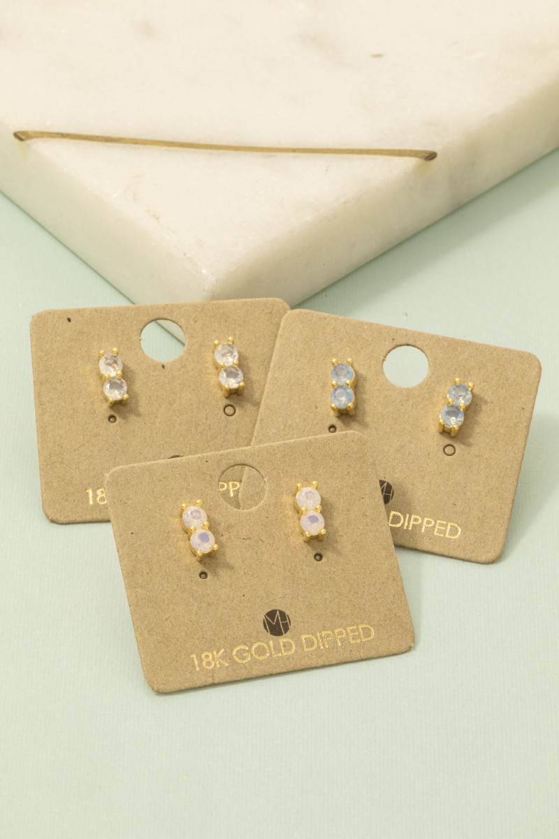 Gold Dipped Double Cz Link Stud Earrings