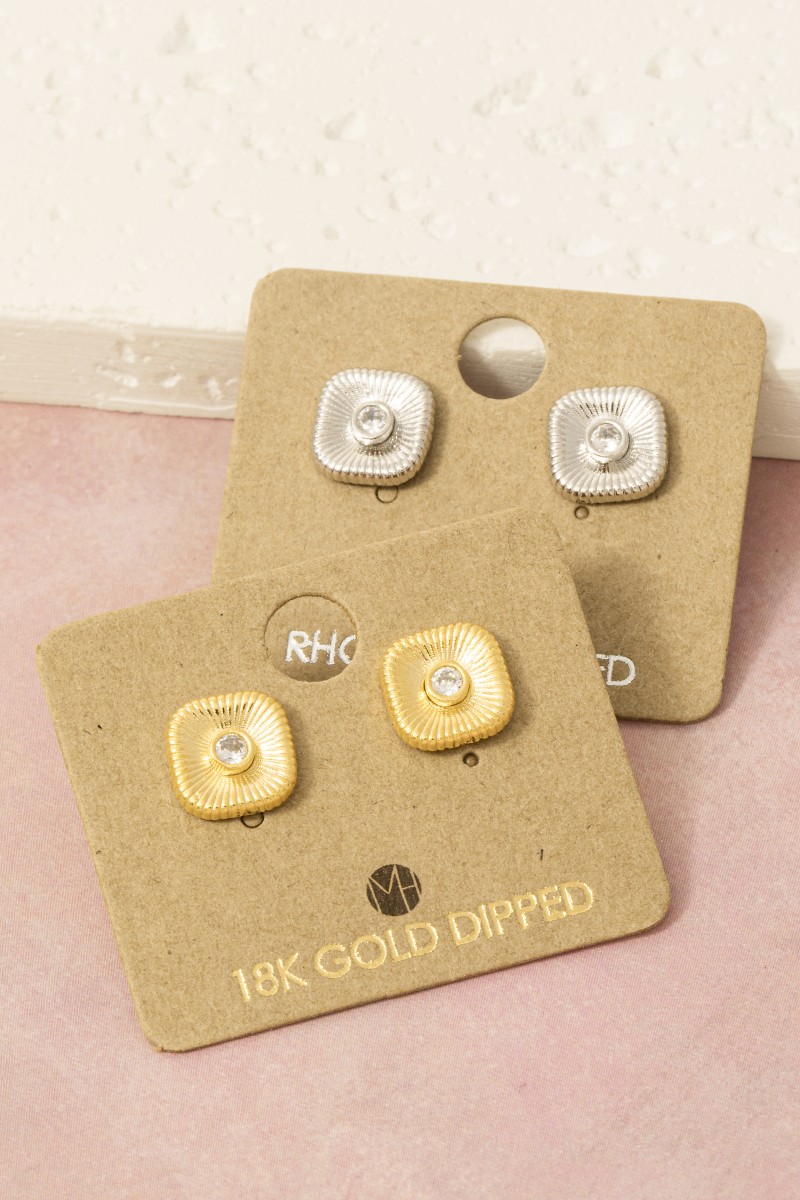 Gold Dipped Cz Stud Square Stud Earrings