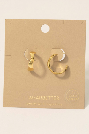 Gold Dipped Wavy Flat Hoop Earrings
