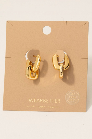 Gold Dipped Double Square Link Hoop Earrings