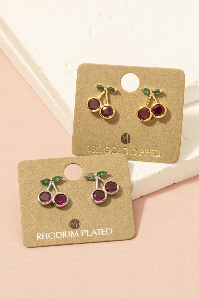 Gold Dipped Cz Cherry Stud Earrings