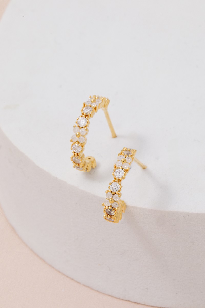 Gold Dipped Mini Cz Flower Hoop Earrings