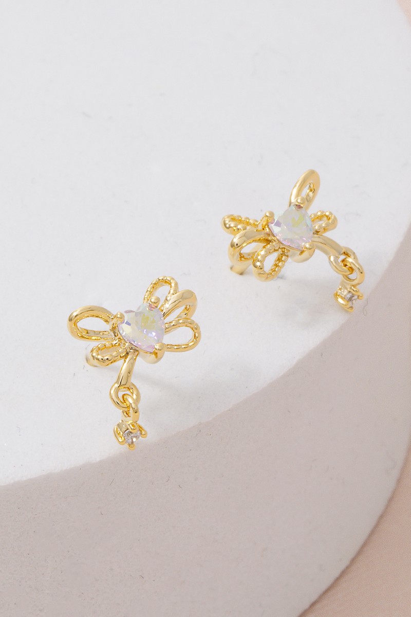Mini Ribbon Bow Cz Stud Earrings