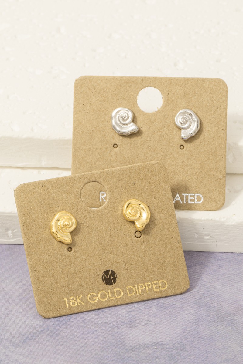 Gold Dipped Spiral Sea Shell Stud Earrings
