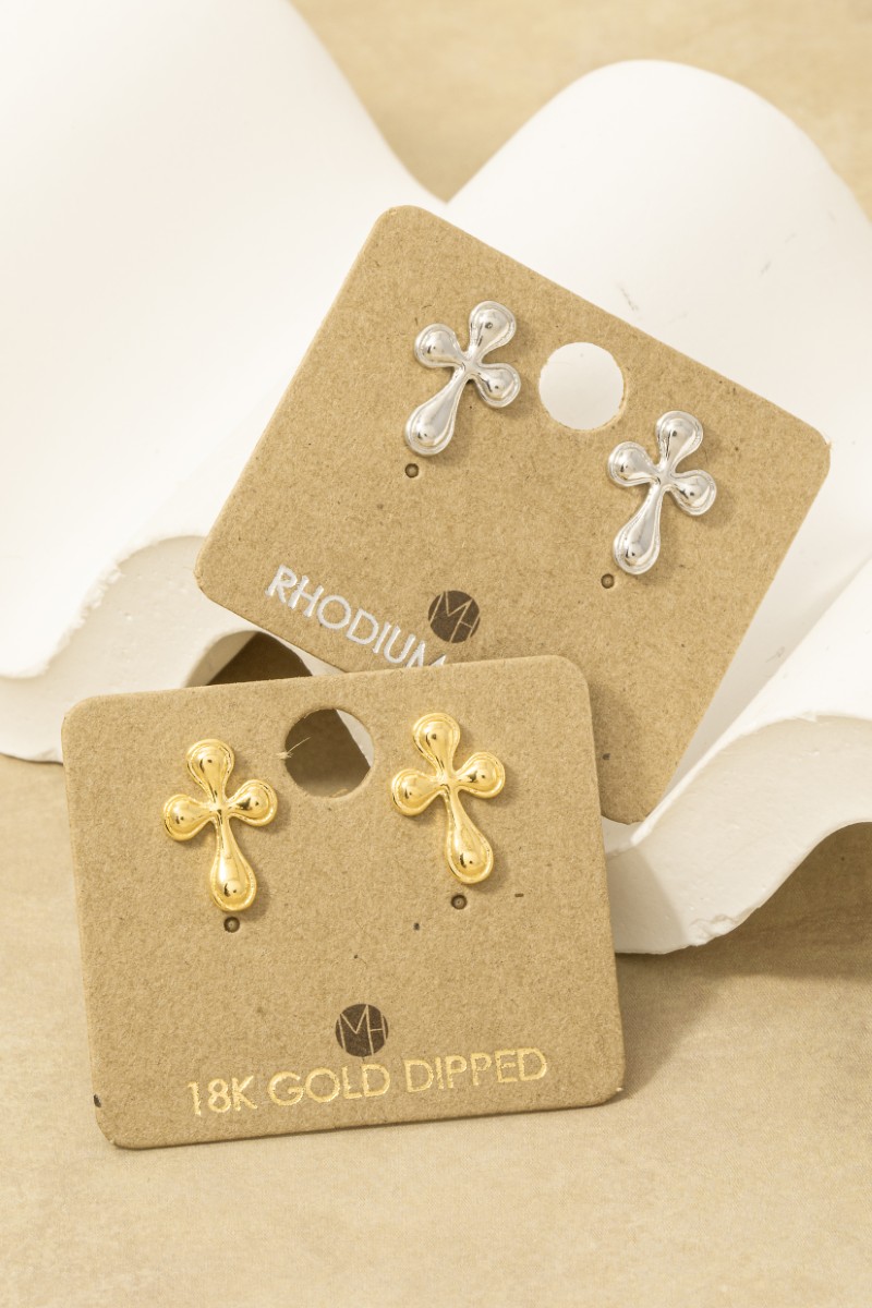 Gold Dipped Dainty Cross Stud Earrings