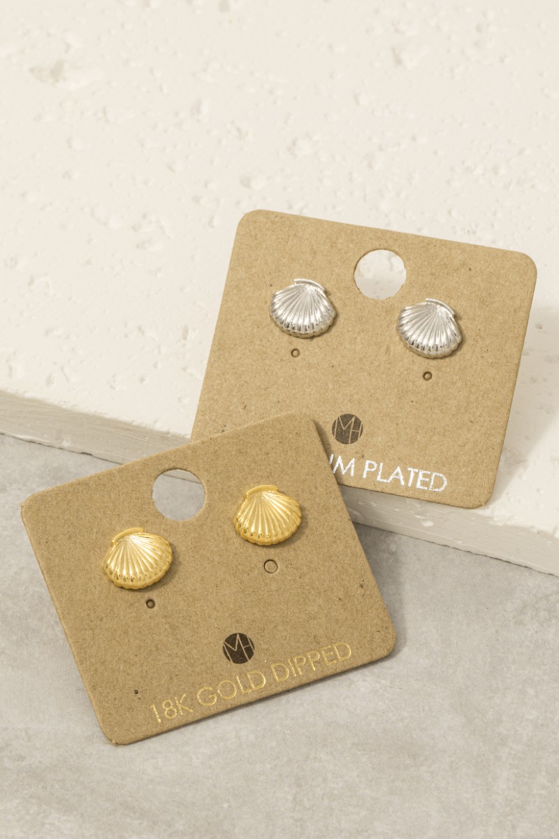 Gold Dipped Clam Shell Stud Earrings