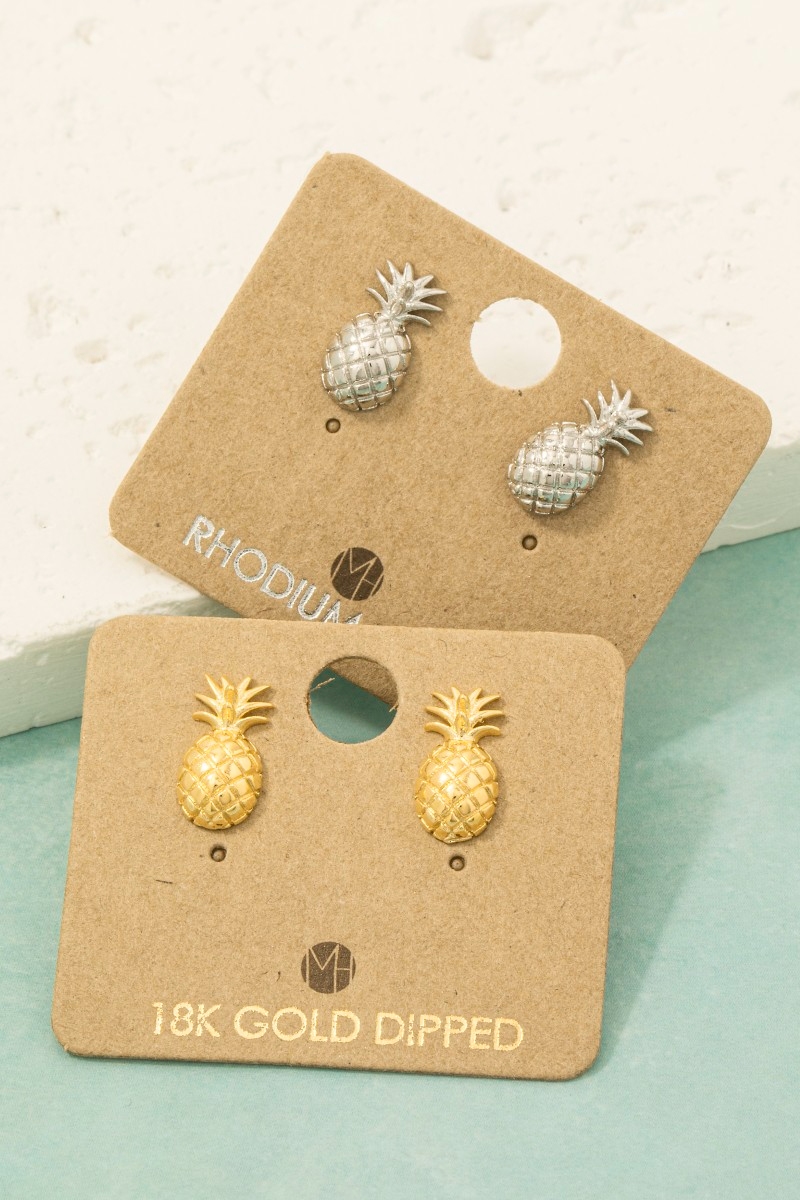 Gold Dipped Pineapple Stud Earrings