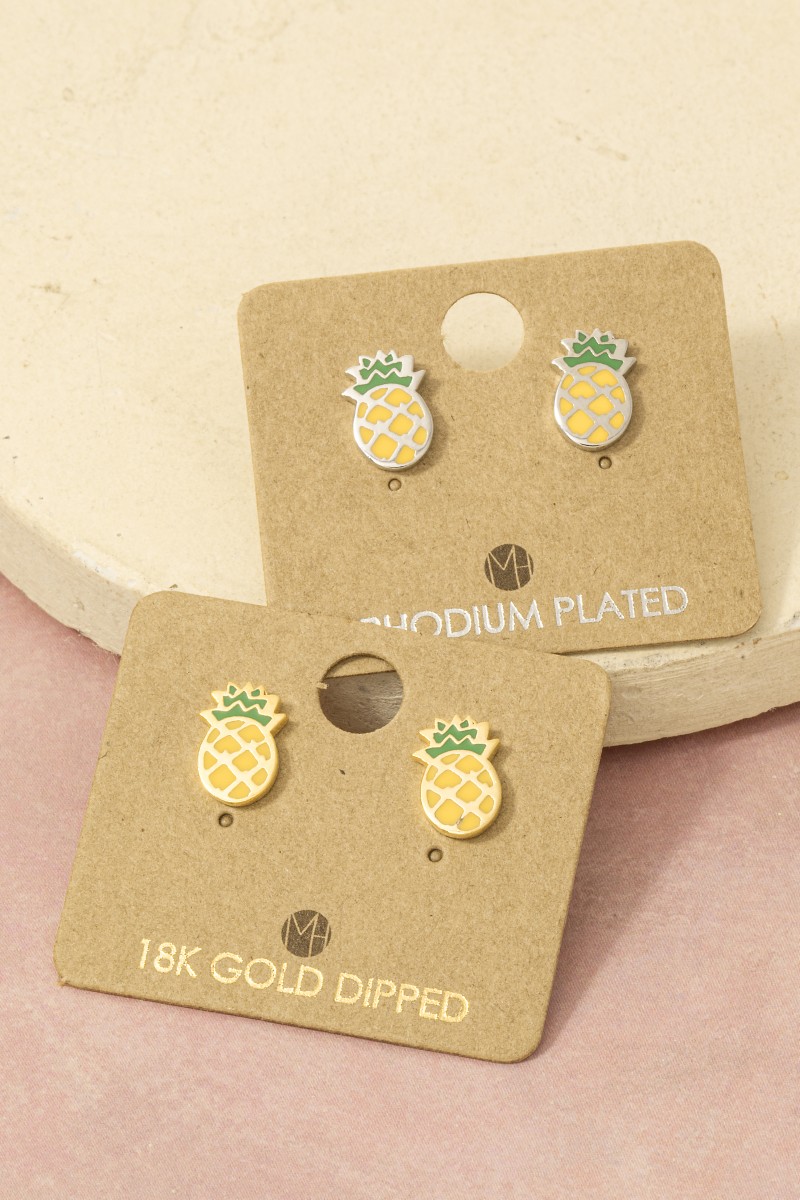 Gold Dipped Epoxy Pineapple Stud Earrings
