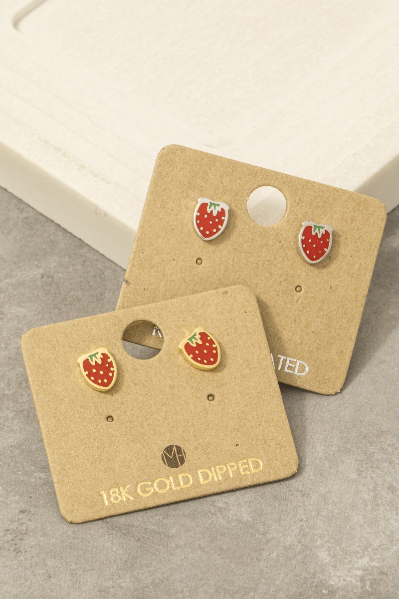 Gold Dipped Epoxy Strawberry Stud Earrings