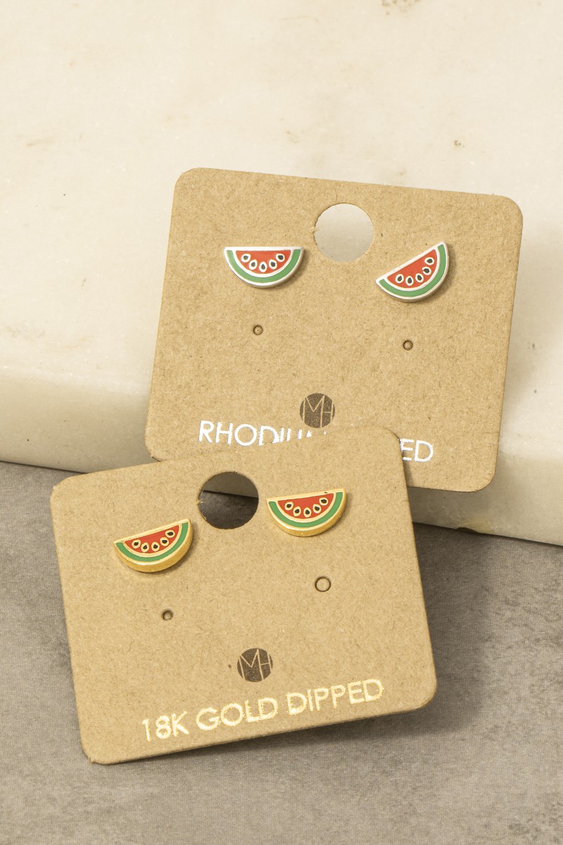 Gold Dipped Epoxy Watermelon Stud Earrings