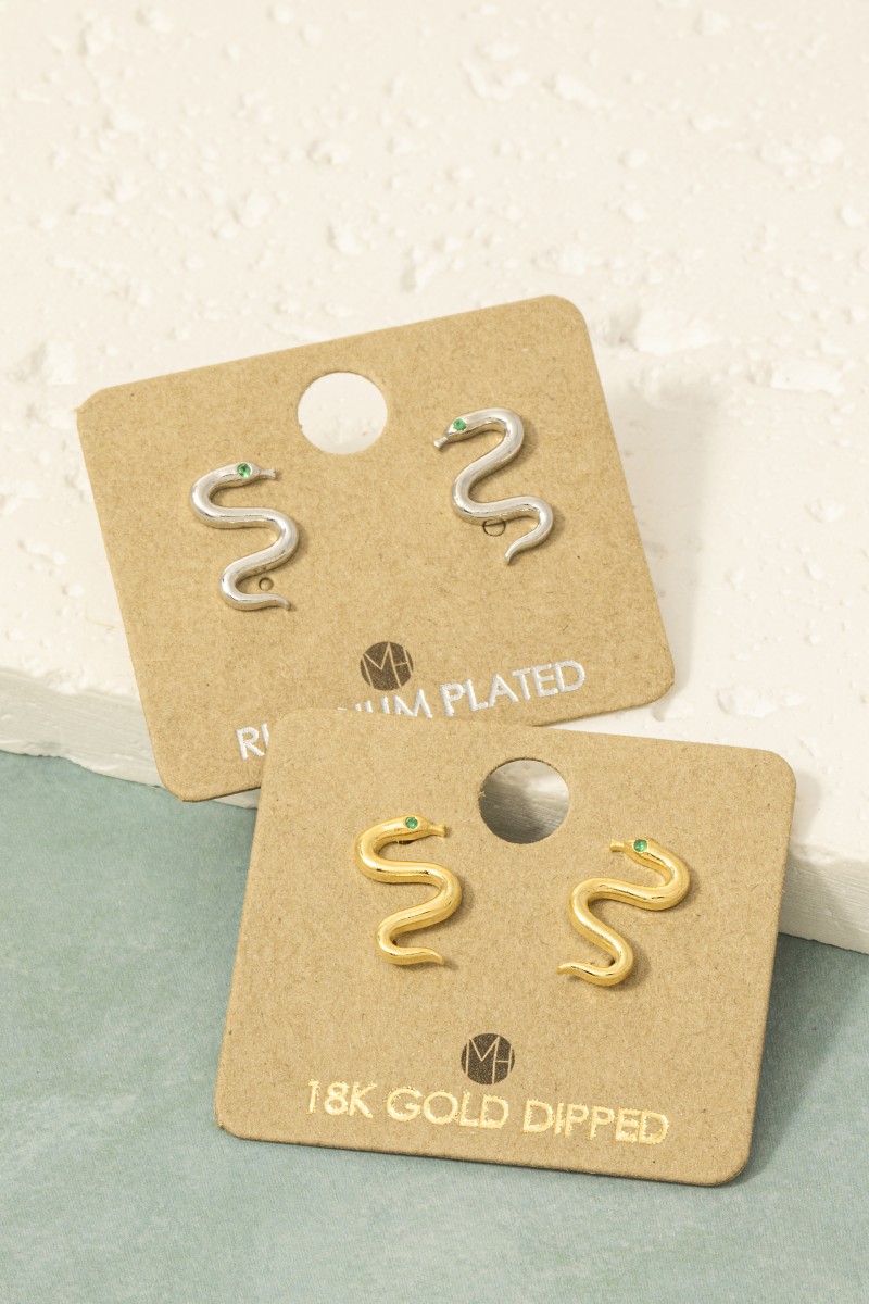 Gold Dipped Mini Cz Snake Earrings