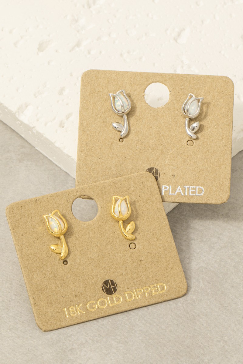 Gold Dipped Opal Tulip Stud Earrings