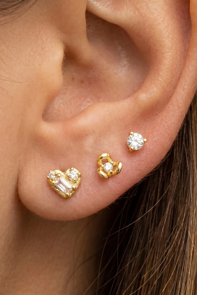 Gold Dipped 3Pc Cz Piercing Studs Set