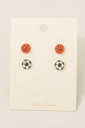 Game Day Basketball And Soccer Ball Stud Earrings Set