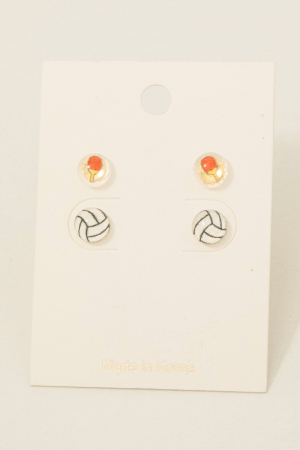 Acrylic Dome Ping Pong And Volley Ball Stud Earrings Set