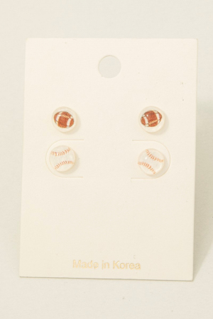 Game Day Football And Baseball Acrylic Stud Earrings Set