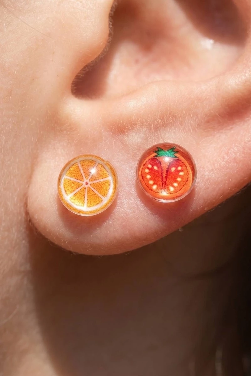 Acrylic Tomato And Orange Stud Earrings Set