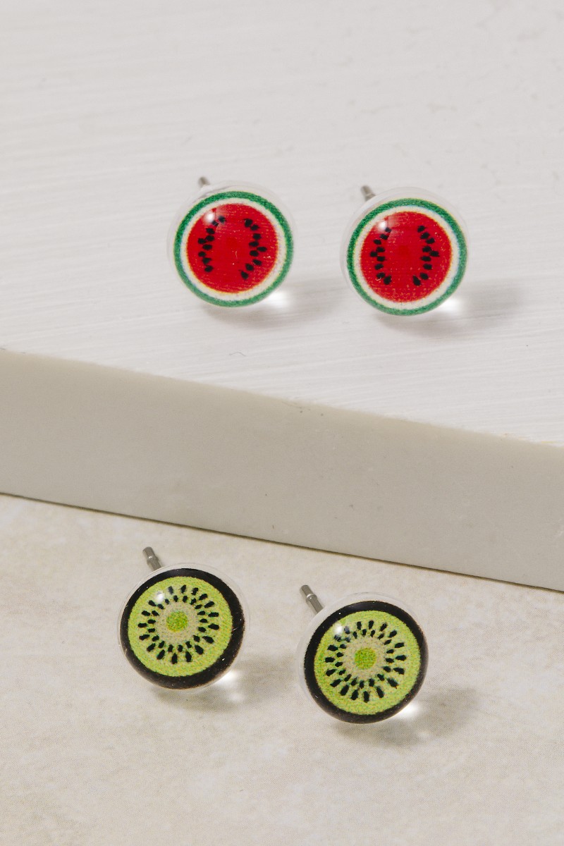 Watermelon And Kiwi Acrylic Stud Earrings Set