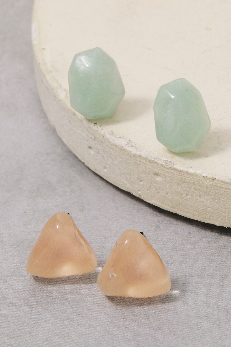 Green And Pink Abstract Acrylic Shapes Stud Earrings Set