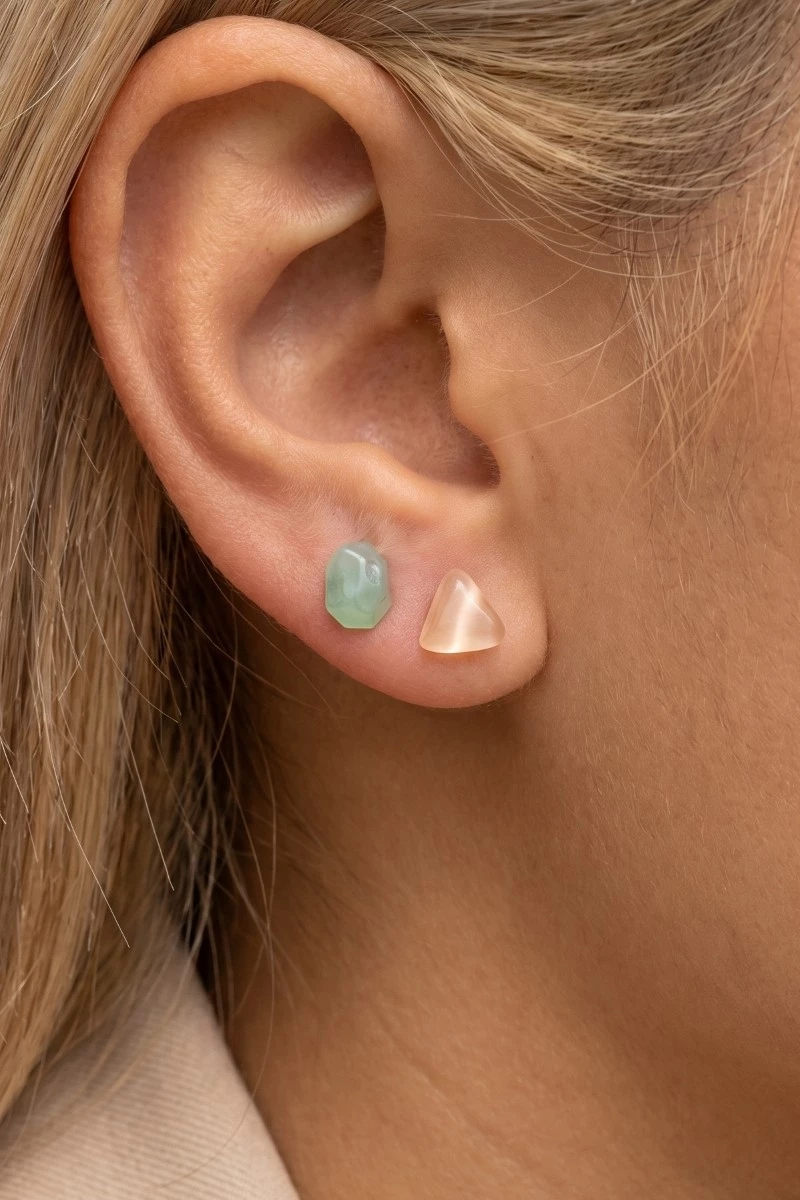 Green And Pink Abstract Acrylic Shapes Stud Earrings Set