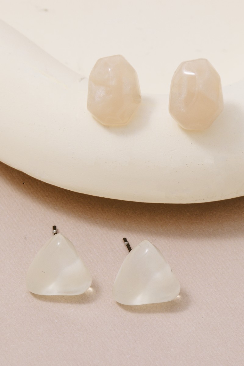 White And Pink Abstract Acrylic Shapes Stud Earrings Set