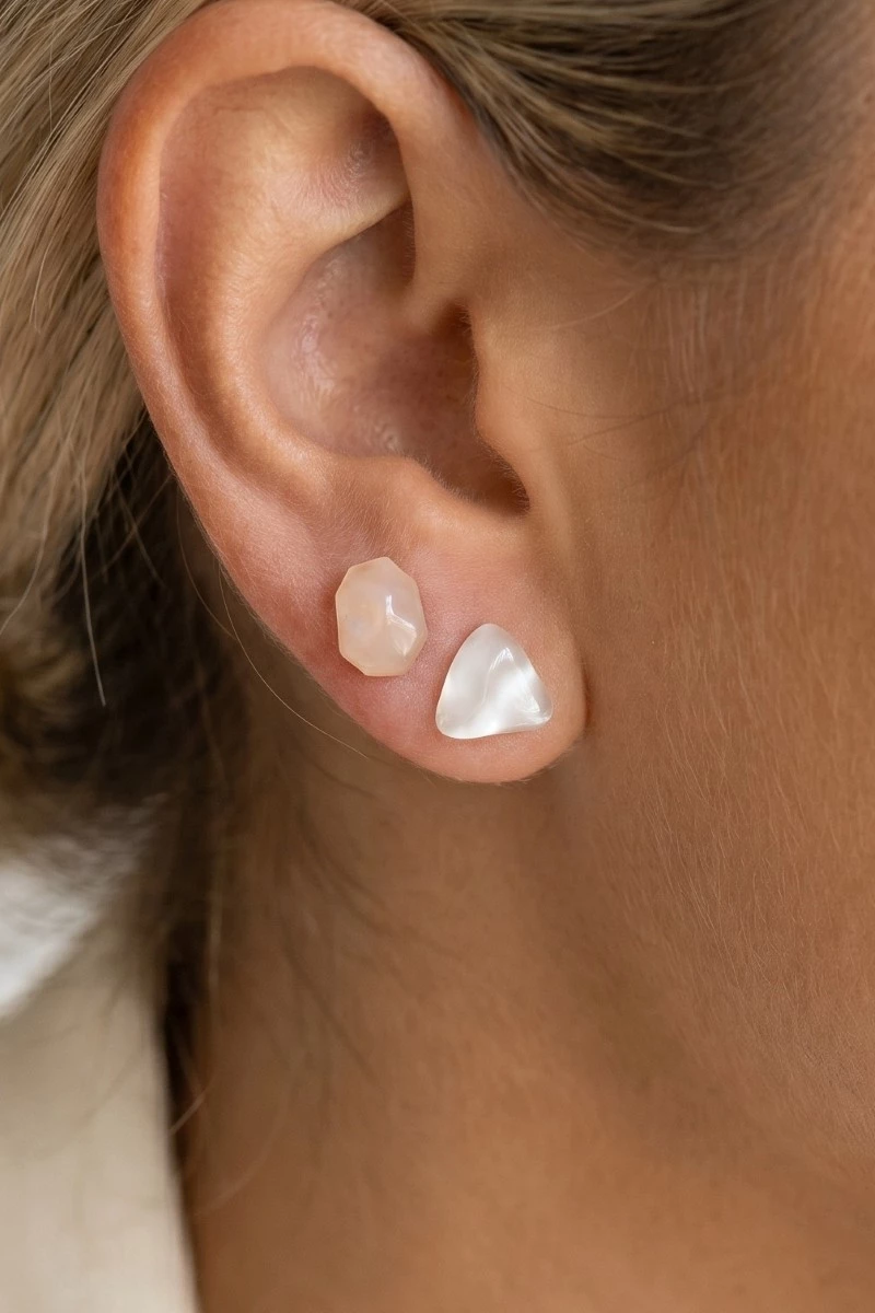 White And Pink Abstract Acrylic Shapes Stud Earrings Set