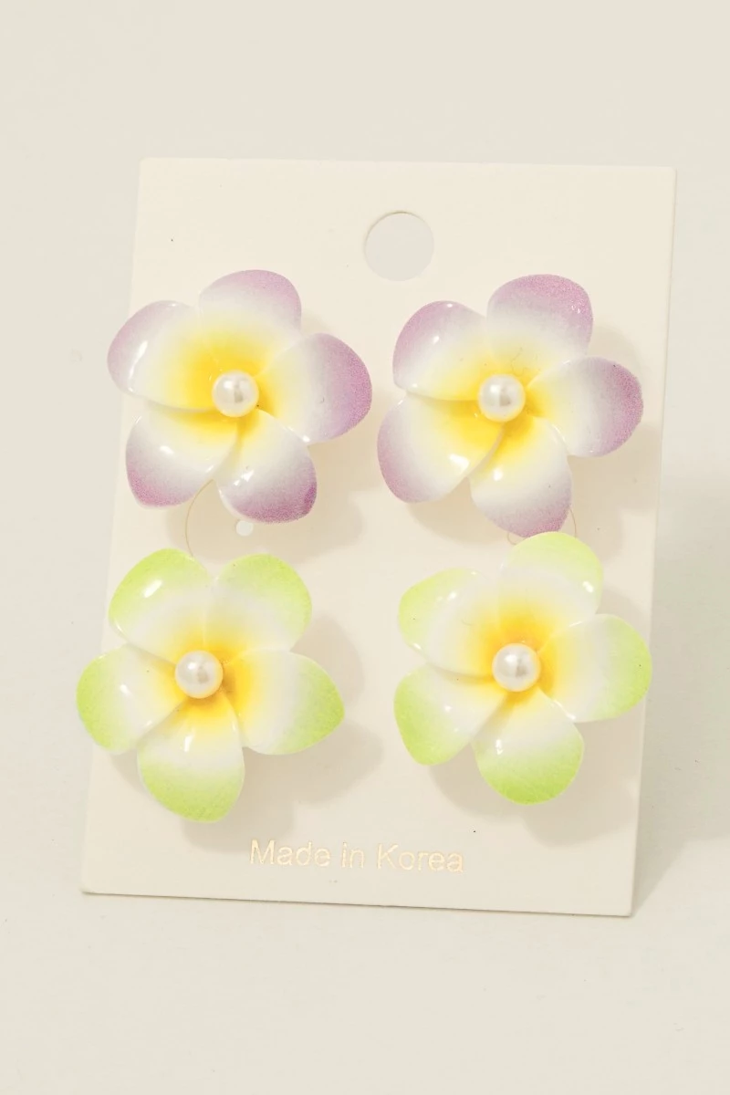 Acrylic Flower And Pearl Stud Earrings Set